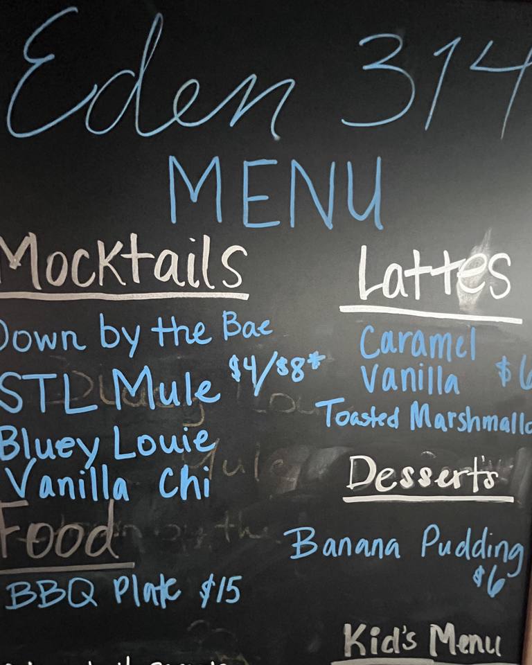 The Eden 314 chalkboard drink menu.